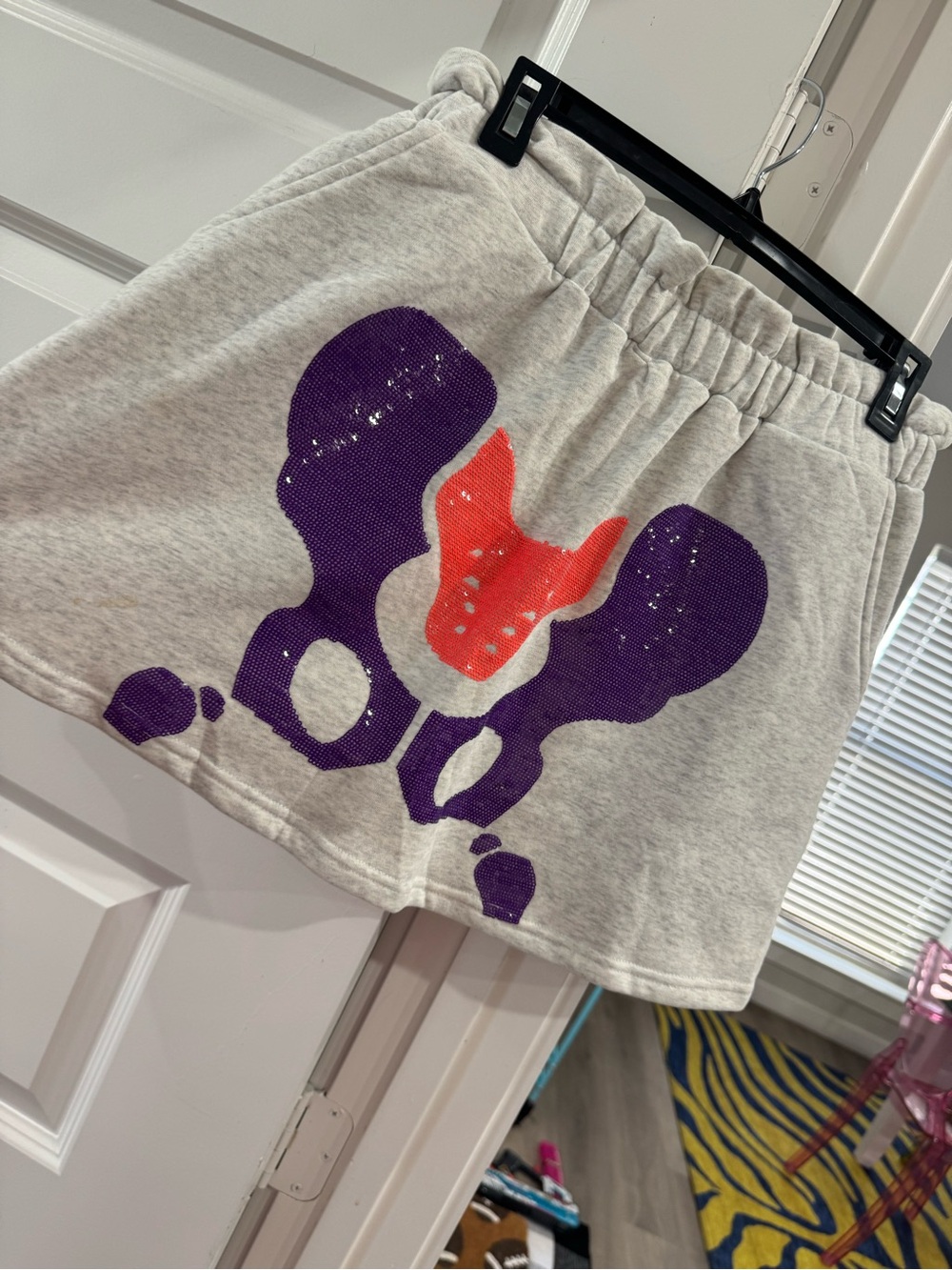 QUEEN OF SPARKLES Light Gray Athletic Shorts with Purple & Orange Graphic